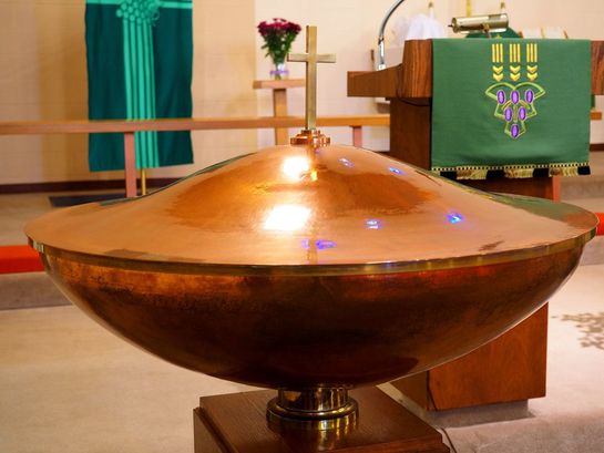 The baptismal font at St. John's Lutheran Church