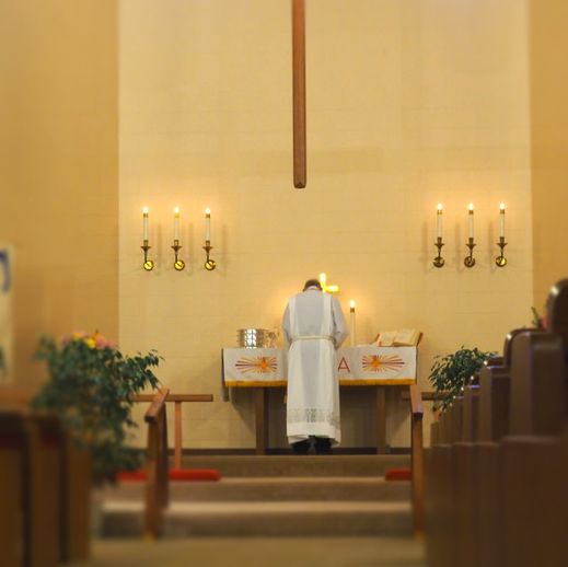The pastor at the altar at St. John's Lutheran Church