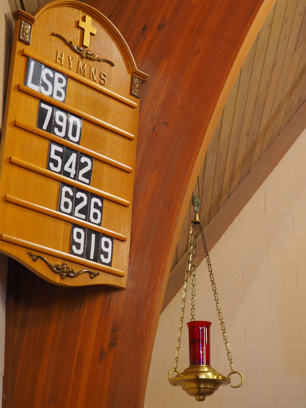 The hymn board at St. John's Lutheran Church